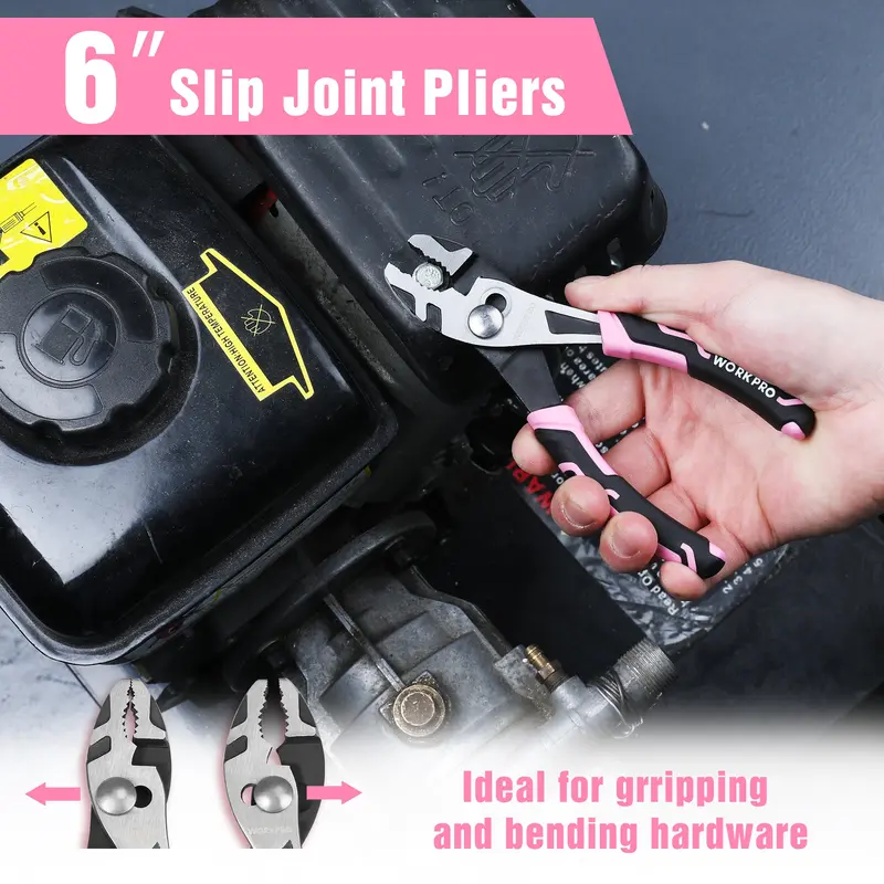 WORKPRO 3-teiliges Zangen-Set mit Spitzzange, Seitenschneider und Gelenkzange – Pink Ribbon