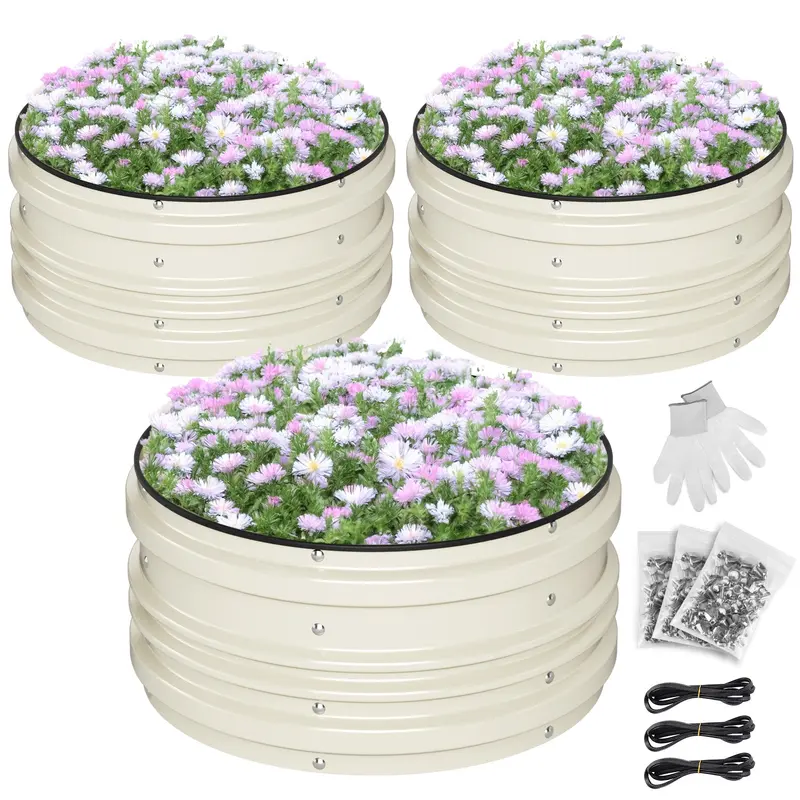 WORKPRO 3-tlg. Hochbeet-Set aus verzinktem Stahl, 2 x 2 x 1 Fuß (ca. 61 x 61 x 30 cm), Rost- und korrosionsgeschützt, einfache Montage, sichere Kanten, ideal für Gemüse und Blumen, weiß