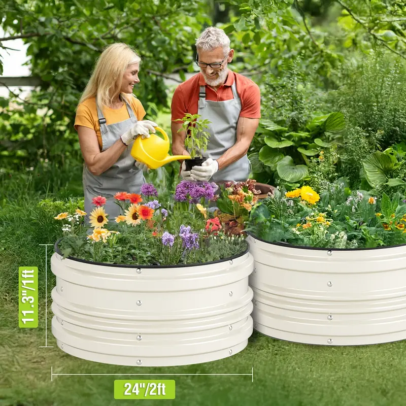 WORKPRO 3-tlg. Hochbeet-Set aus verzinktem Stahl, 2 x 2 x 1 Fuß (ca. 61 x 61 x 30 cm), Rost- und korrosionsgeschützt, einfache Montage, sichere Kanten, ideal für Gemüse und Blumen, weiß 2