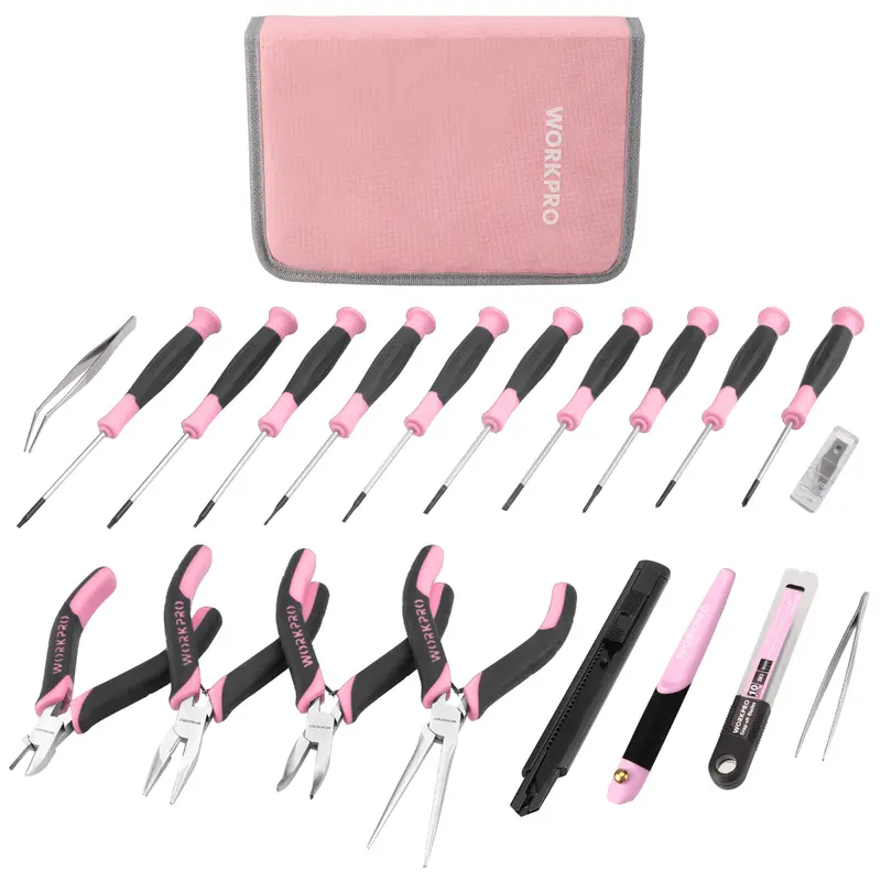WORKPRO 33-teiliges Präzisions-Reparaturwerkzeugset mit Zangen-Set – Rosa Band