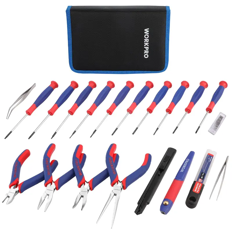 WORKPRO 33-teiliges Präzisions-Reparaturwerkzeugset mit Zangen-Set – Rosa Band