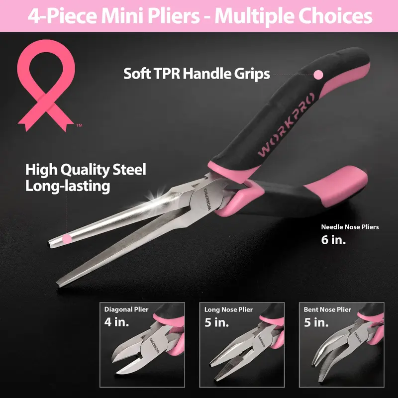 WORKPRO 33-teiliges Präzisions-Reparaturwerkzeugset mit Zangen-Set – Rosa Band