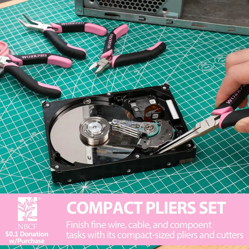 WORKPRO 33-teiliges Präzisions-Reparaturwerkzeugset mit Zangen-Set – Rosa Band
