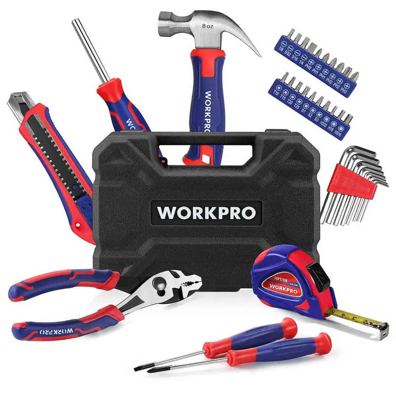 WORKPRO 35-teiliges Haushalts-Toolset in Rosa/Blau mit Aufbewahrungs-Toolbox – Pink Ribbon