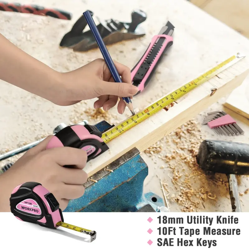 WORKPRO 35-teiliges Haushalts-Toolset in Rosa/Blau mit Aufbewahrungs-Toolbox – Pink Ribbon