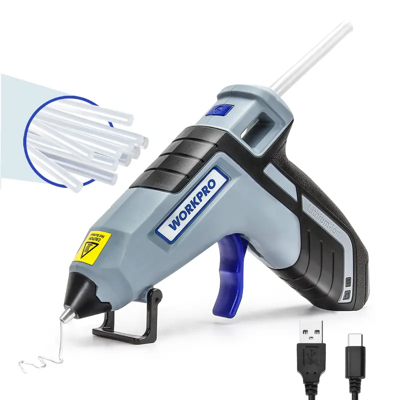 WORKPRO 3,6-V-Akku-Hotmelt-Klebepistole (upgegradet) mit tropfgeschütztem Design und 20 Premium-Mini-Klebestiften