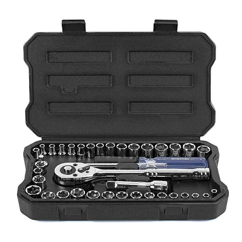 WORKPRO 39-teiliges Steckschlüssel-Set mit Ratsche für Mechaniker – inkl. Werkzeugkasten, metrisch und SAE 2