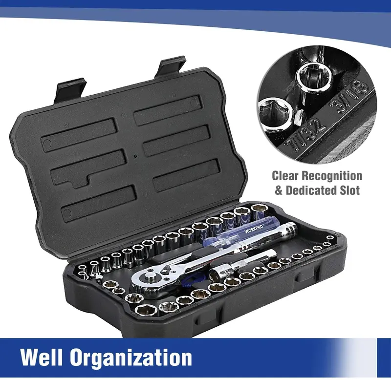 WORKPRO 39-teiliges Steckschlüssel-Set mit Ratsche für Mechaniker – inkl. Werkzeugkasten, metrisch und SAE