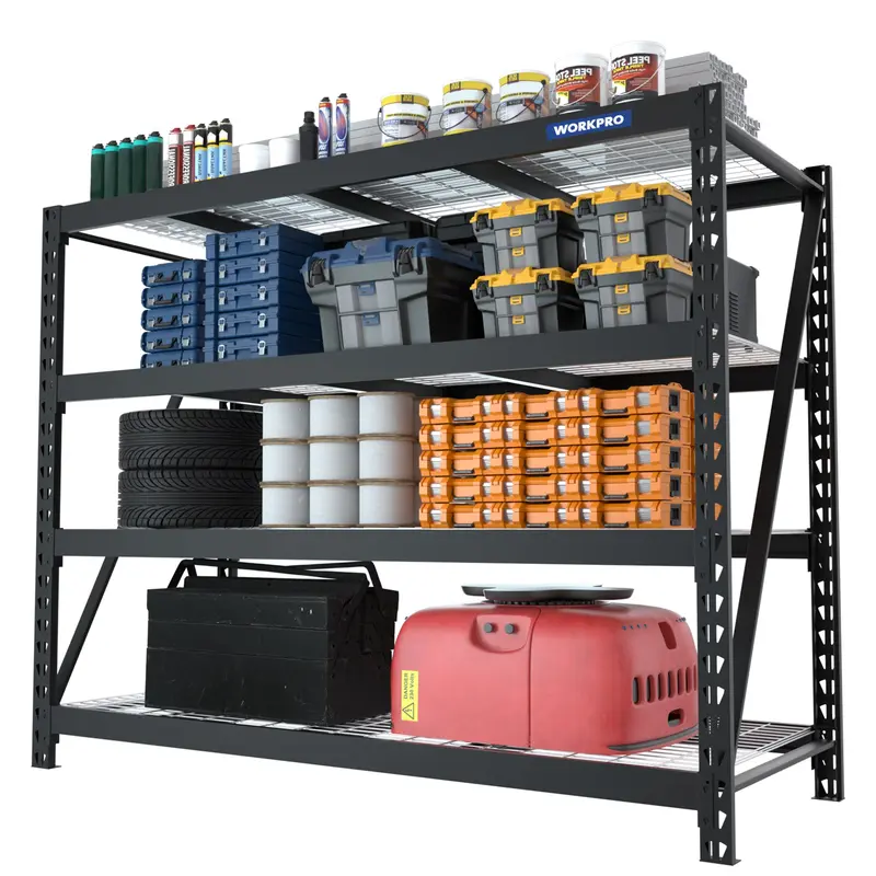 WORKPRO 4-Regal-Metall-Garagenregal, 172,7 cm (B) × 61 cm (T) × 165,1 cm (H), Tragkraft bis zu 3266 kg, robustes Industrie-Regal mit höhenverstellbaren Böden