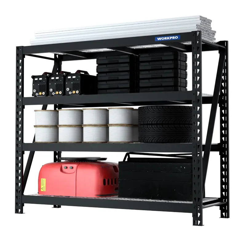 WORKPRO 4-Regal-Metall-Garagenregal, 172,7 cm (B) × 61 cm (T) × 165,1 cm (H), Tragkraft bis zu 3266 kg, robustes Industrie-Regal mit höhenverstellbaren Böden 2