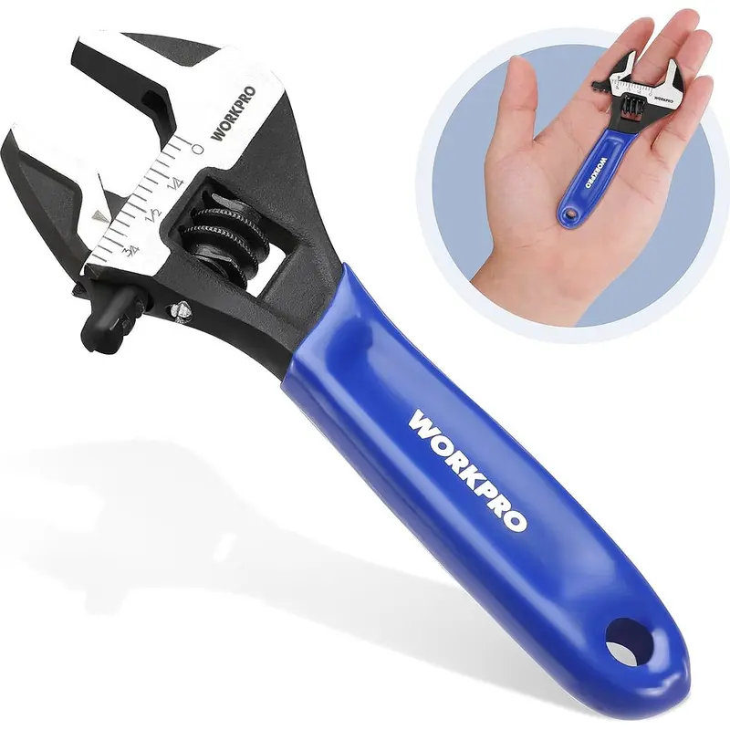WORKPRO 4-Zoll-Mini-Verstellbarer Schraubenschlüssel, Cr-V-Stahl mit breitem Maul und schwarzer Oxidschicht für kleine Muttern, mit metrischer und SAE-Skala, geeignet für Heim-, Werkstatt- und DIY-Anwendungen 2