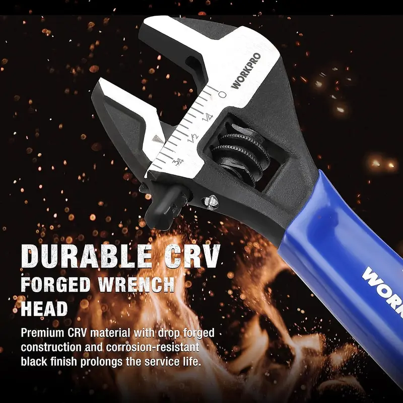 WORKPRO 4-Zoll-Mini-Verstellbarer Schraubenschlüssel, Cr-V-Stahl mit breitem Maul und schwarzer Oxidschicht für kleine Muttern, mit metrischer und SAE-Skala, geeignet für Heim-, Werkstatt- und DIY-Anwendungen
