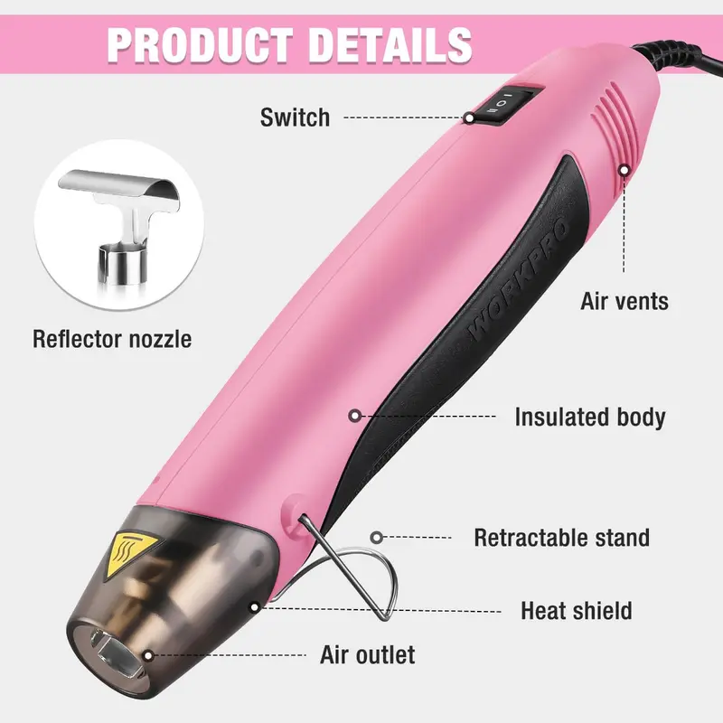 WORKPRO 400 W Mini-Haartrockner mit Reflektor-Düse – Rosa Band