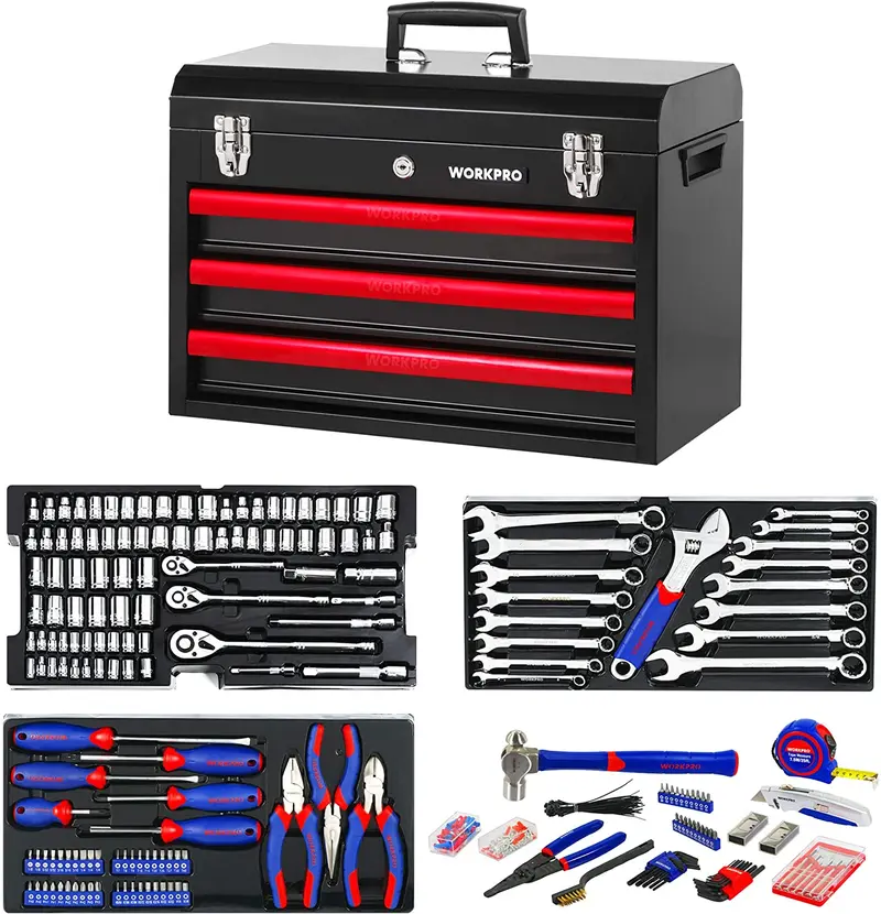 WORKPRO 408-teiliges Mechaniker-Handwerkzeug-Set mit 3-Schubladen-Metallbox für schwere Beanspruchung 2