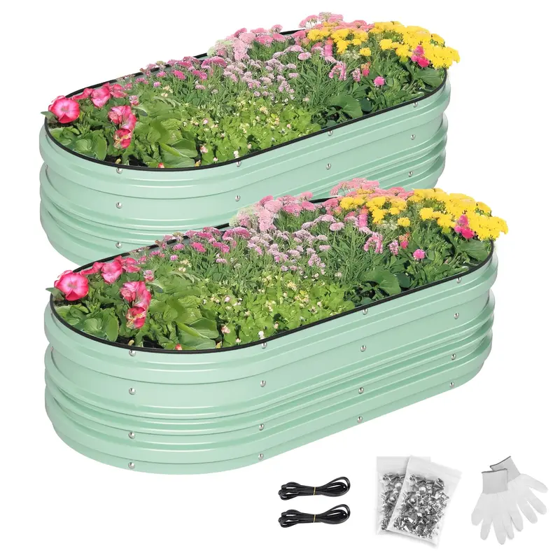WORKPRO 4x2x1 ft verzinktes Hochbeet-Set, Rost- und Korrosionsschutz, einfache Montage, sichere Kanten, ideal für Gemüse und Blumen, grün, 2 Stück