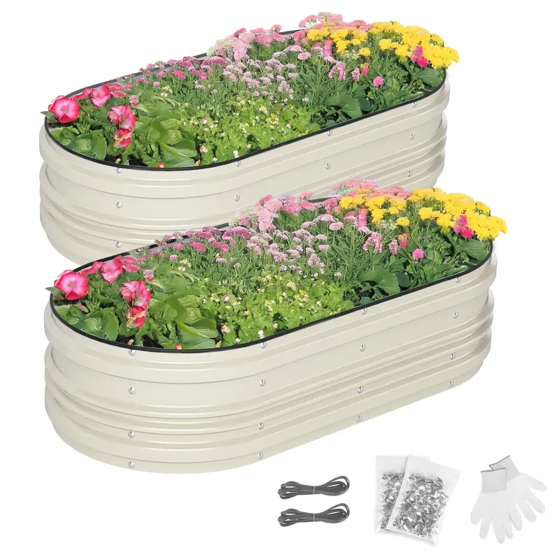 WORKPRO 4x2x1 ft verzinktes Hochbeet-Set, Rost- und Korrosionsschutz, einfache Montage, sichere Kanten, ideal für Gemüse und Blumen, weiß, 2 Stück