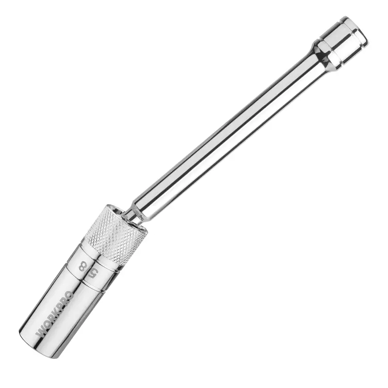 WORKPRO 5/8" magnetische Drehbuchse für Zündkerzen mit Dünnwand-Aufsatz, 3/8" Antrieb, Gesamtlänge 20 cm