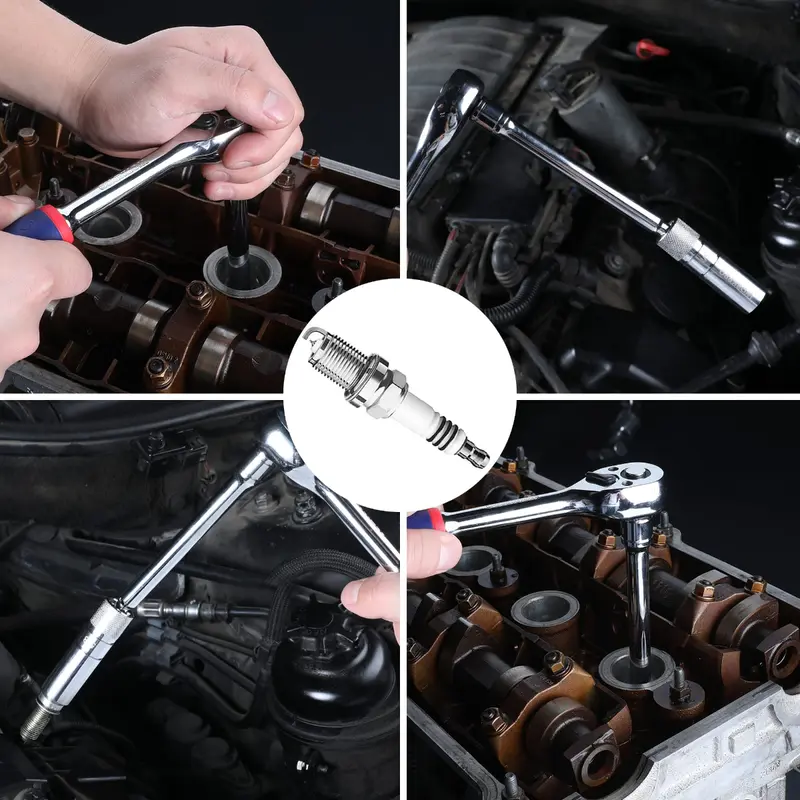 WORKPRO 5/8" magnetische Drehbuchse für Zündkerzen mit Dünnwand-Aufsatz, 3/8" Antrieb, Gesamtlänge 20 cm