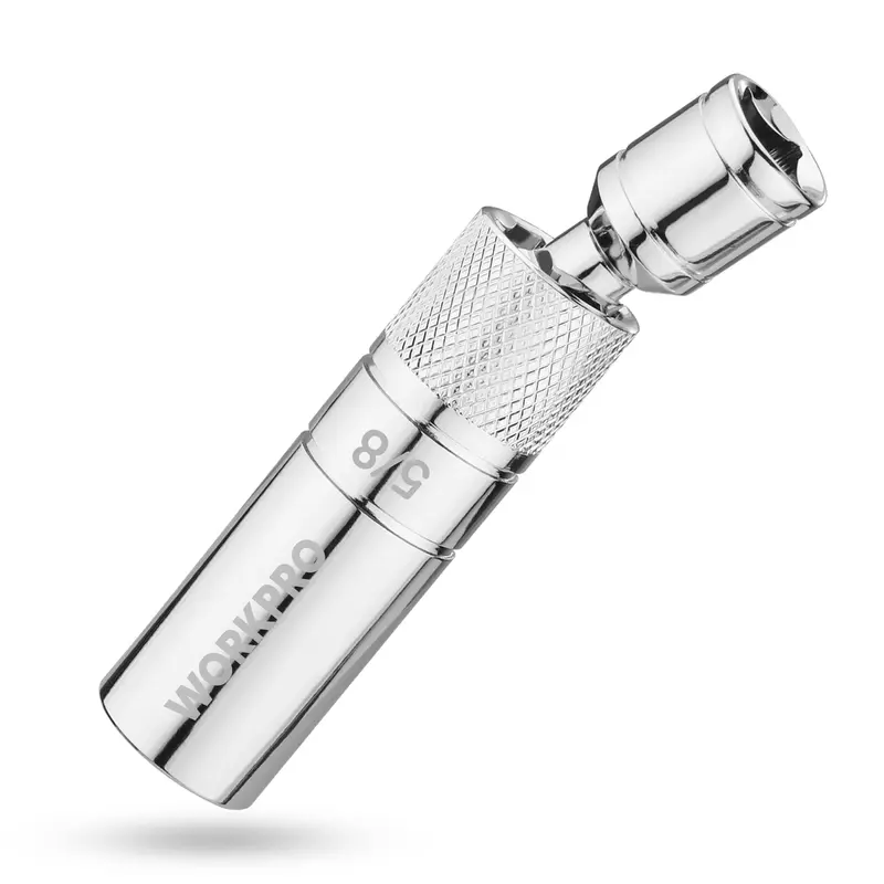WORKPRO 5/8" magnetische Drehbuchse für Zündkerzen mit Dünnwand-Aufsatz, 3/8" Antrieb, Gesamtlänge 4"