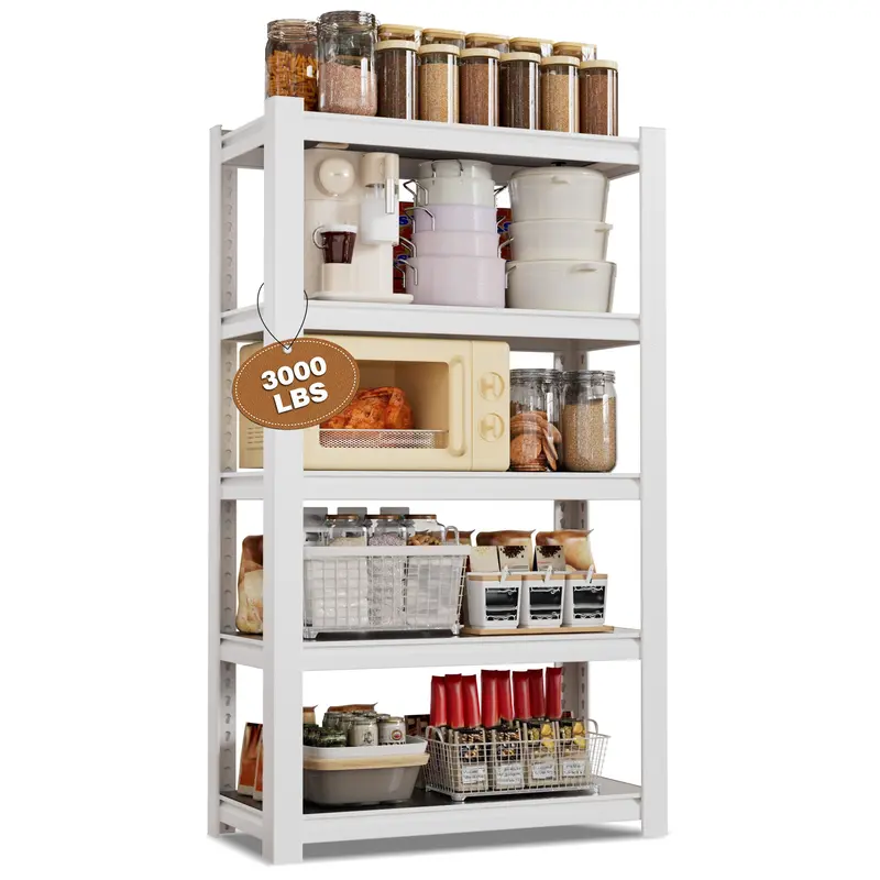 WORKPRO 5-Ebenen-Regal für Garagen und Werkstätten, weiß, höhenverstellbar und ohne Schrauben montierbar, Belastbarkeit bis zu 1360 kg