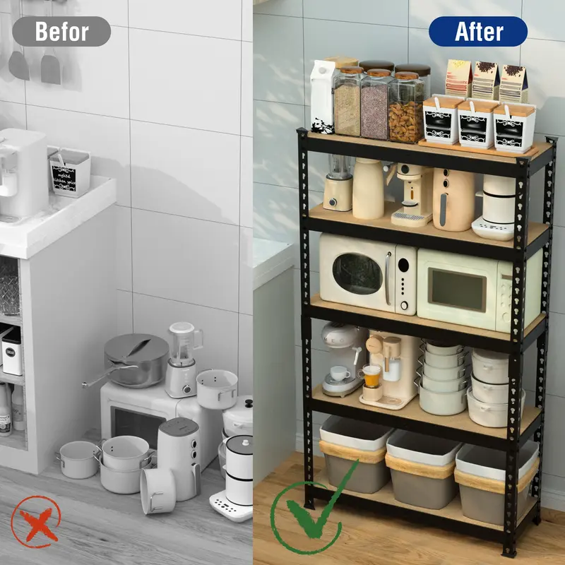WORKPRO 5-Ebenen-verstellbares Stahlregal, 27-2/5" B x 11-7/10" T x 60" H, Hochbelastbares Regal mit MDF-Platten, Gesamtlastkapazität bis zu 748 kg