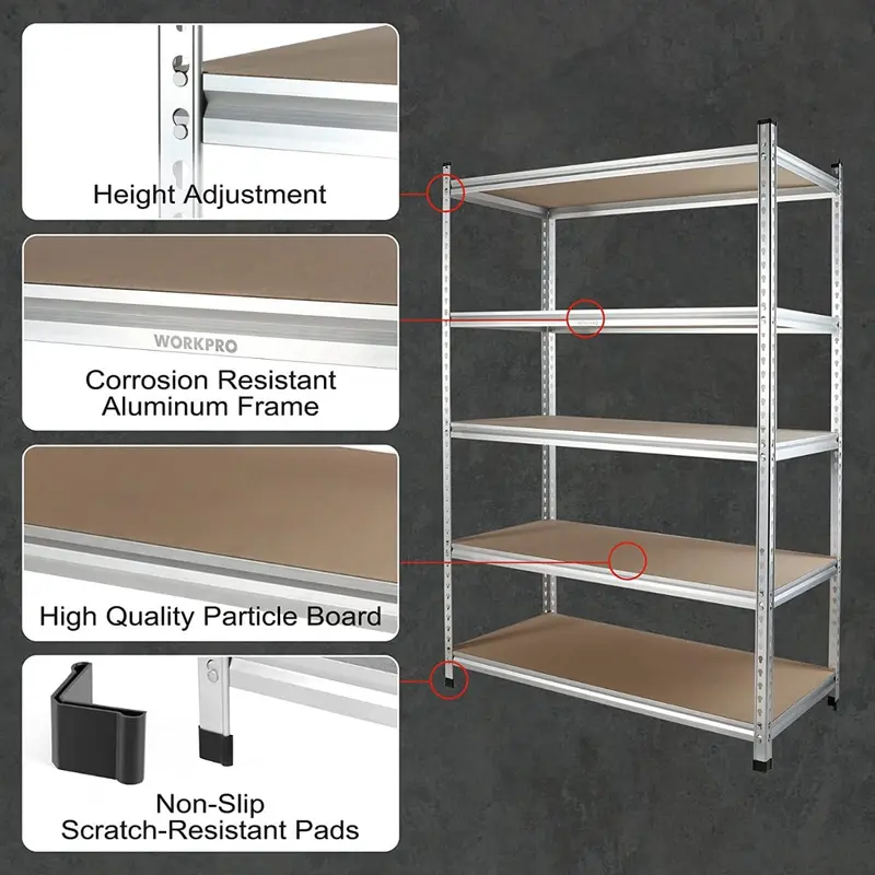 WORKPRO 5-Etagen-Aufbewahrungsregal, 122 cm (B) × 61 cm (T) × 183 cm (H), verstellbares Hochleistungs-Aufbewahrungsregal aus robustem Aluminiumlegierungsmaterial