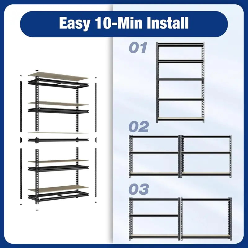 WORKPRO 5-stufiges verstellbares Metall-Regalsystem – Schwarz