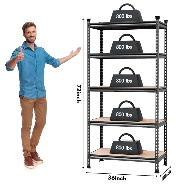 WORKPRO 5-stufiges verstellbares Metallregal, robustes Lagerregal mit hoher Tragkraft, 91 cm (B) × 46 cm (T) × 183 cm (H), Tragfähigkeit bis zu 1814 kg 2