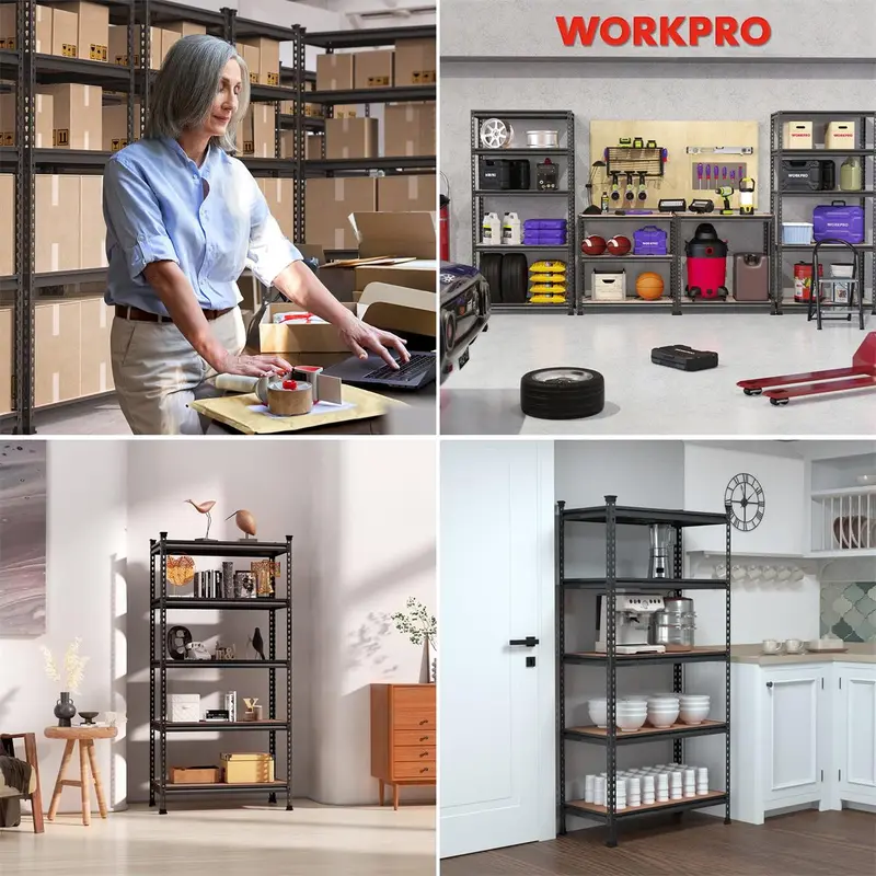 WORKPRO 5-stufiges verstellbares Metallregal, robustes Lagerregal mit hoher Tragkraft, 91 cm (B) × 46 cm (T) × 183 cm (H), Tragfähigkeit bis zu 1814 kg