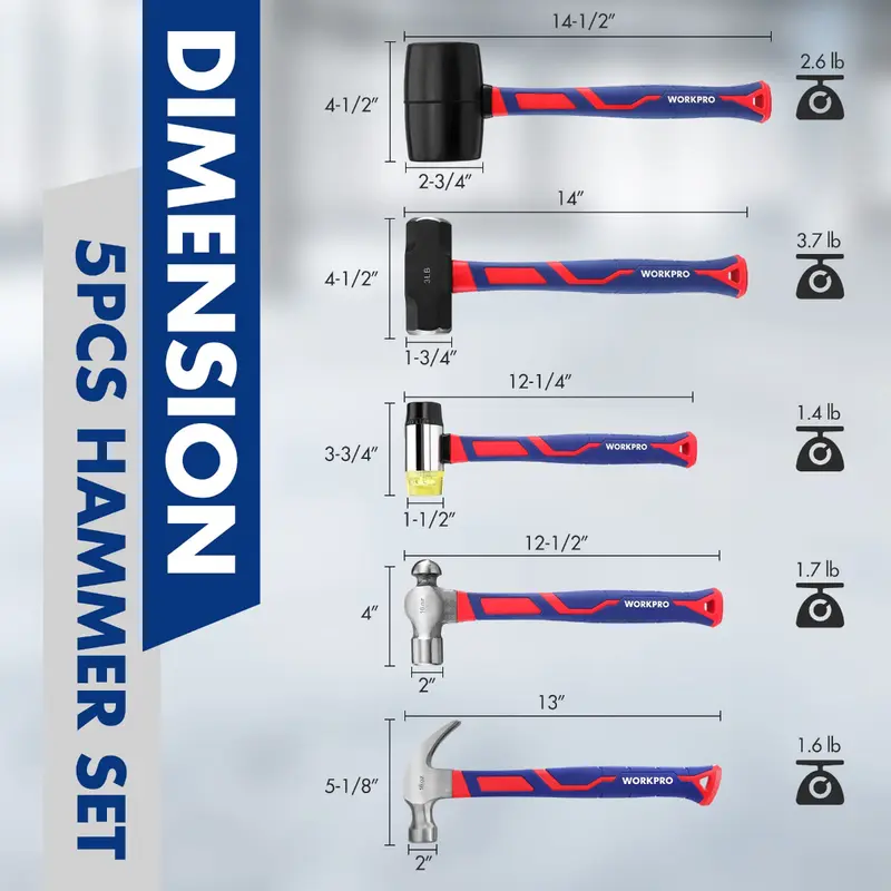WORKPRO 5-teiliges Hammer-Set 2