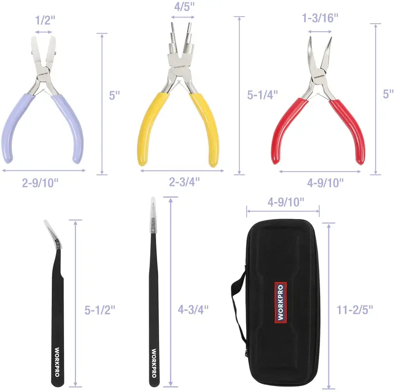 WORKPRO 5-teiliges Schmuckzangen-Set: Schmuckwerkzeug mit 6-in-1-Drahtschlaufen-Zange, Nylon-Spitzzange, gebogener Spitzzange, spitzen Pinzetten und gebogenen Pinzetten 2