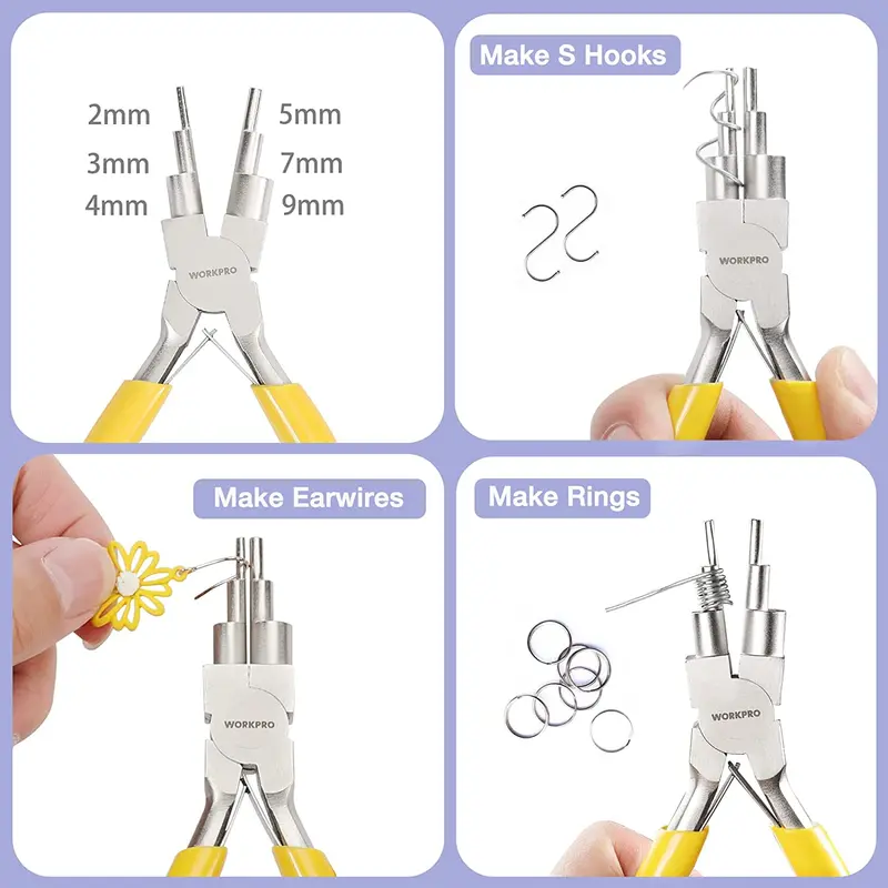 WORKPRO 5-teiliges Schmuckzangen-Set: Schmuckwerkzeug mit 6-in-1-Drahtschlaufen-Zange, Nylon-Spitzzange, gebogener Spitzzange, spitzen Pinzetten und gebogenen Pinzetten