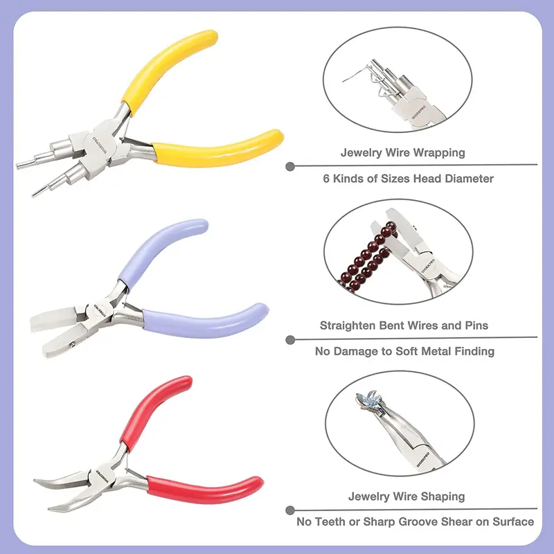 WORKPRO 5-teiliges Schmuckzangen-Set: Schmuckwerkzeug mit 6-in-1-Drahtschlaufen-Zange, Nylon-Spitzzange, gebogener Spitzzange, spitzen Pinzetten und gebogenen Pinzetten
