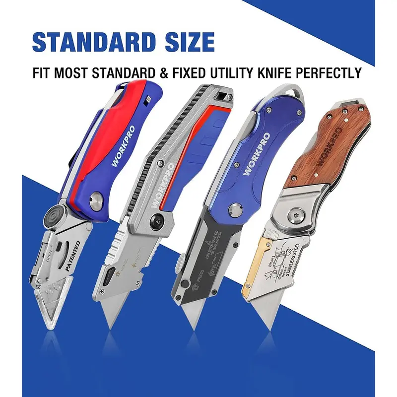 WORKPRO 50-teiliges Set für Universalmesser-Blätter mit Spender, SK5-Stahl-Klappmesser, Standard-Blätter als Ersatz für Universalmesser