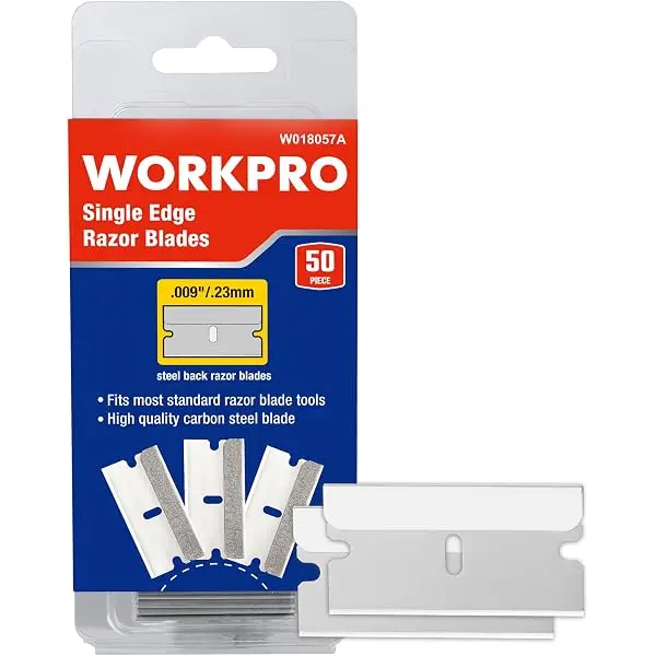 WORKPRO 50er-Pack Einseitige Rasierklingen, industrielle Schaber-Klingen, Einseitige Rasierklingen aus hochwertigem Kohlenstoffstahl