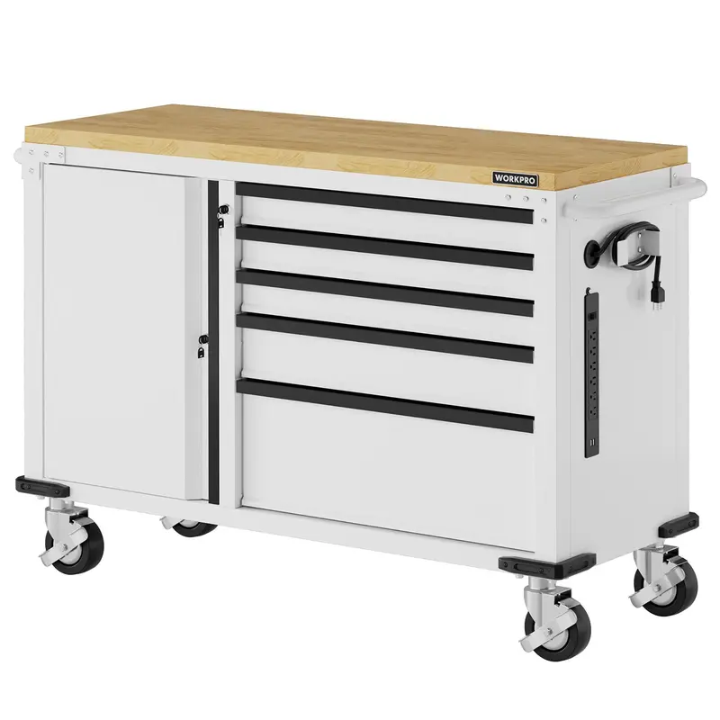 WORKPRO 52" Rollbare Werkzeugkiste mit Rädern, 5-Schubladen-Modell mit Schrank