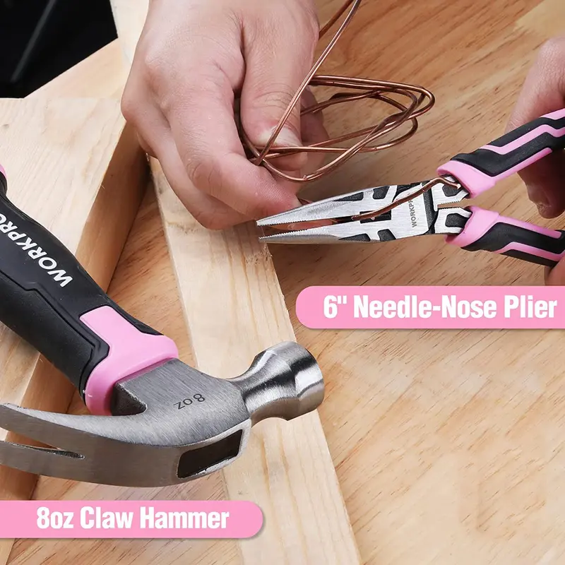 WORKPRO 52-teiliges rosa Werkzeugset, Heimwerkzeugset für Frauen mit Aufbewahrungsbox, Basis-Werkzeugset – Rosa Band