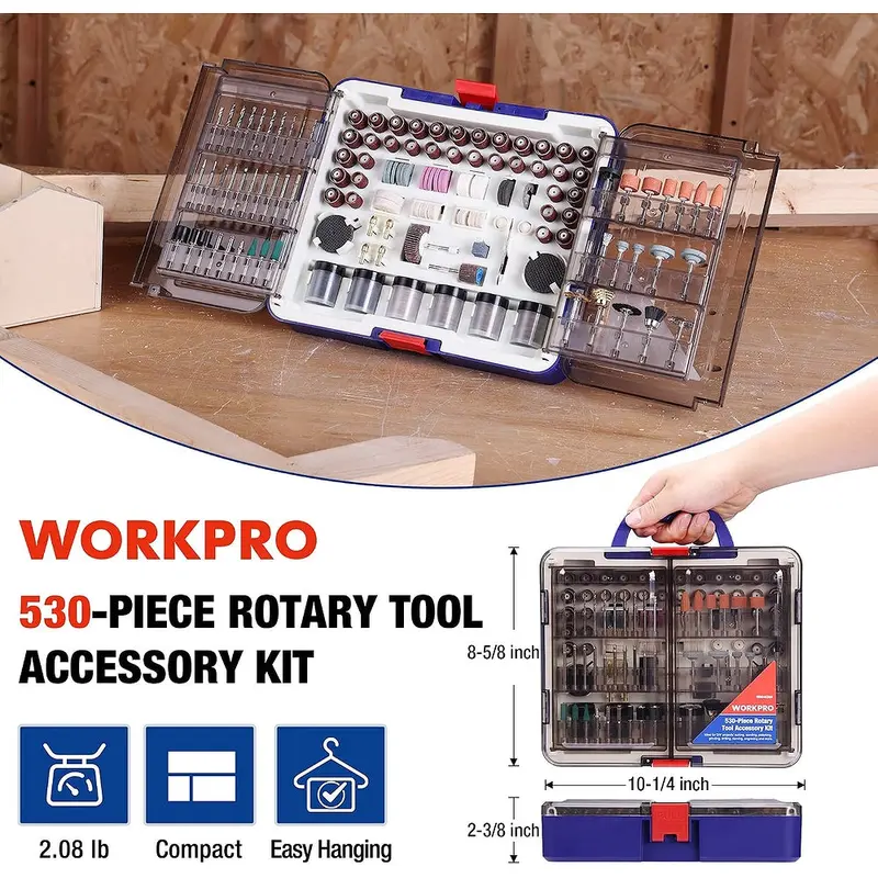 WORKPRO 530-teiliges Drehwerkzeug-Zubehör-Set – Drehwerkzeug-Bits für einfaches Schneiden, Schleifen, Schleifen, Polieren, Reinigen, Bohren, Schnitzen und Gravieren 2