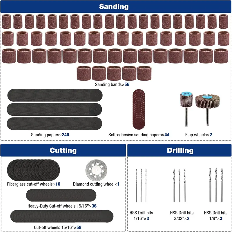 WORKPRO 530-teiliges Drehwerkzeug-Zubehör-Set – Drehwerkzeug-Bits für einfaches Schneiden, Schleifen, Schleifen, Polieren, Reinigen, Bohren, Schnitzen und Gravieren