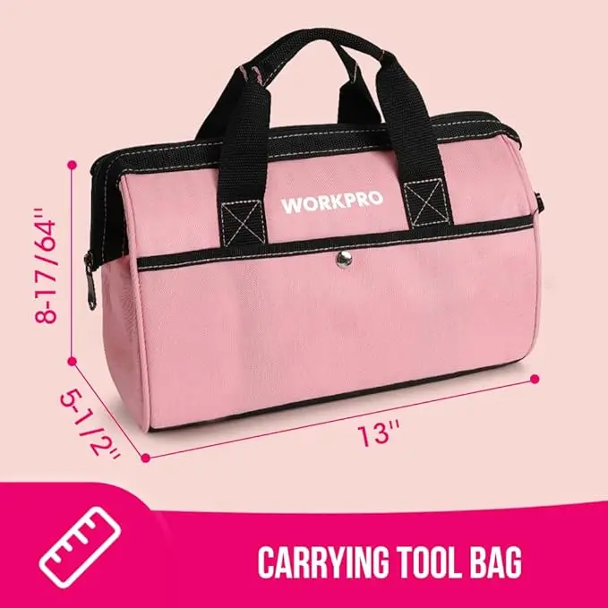 WORKPRO 55-tlg./75-tlg. Haushaltswerkzeug-Set in Rosa mit 3,7 V drehbarem Akku-Schrauber – Rosa Band