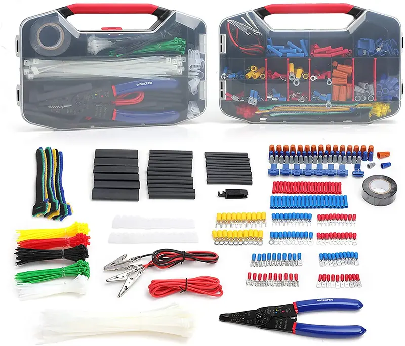 WORKPRO 582-teiliges Crimpanschluss-Set mit Schrumpfschlauch für elektrische Reparaturen inkl. Abisolierzange