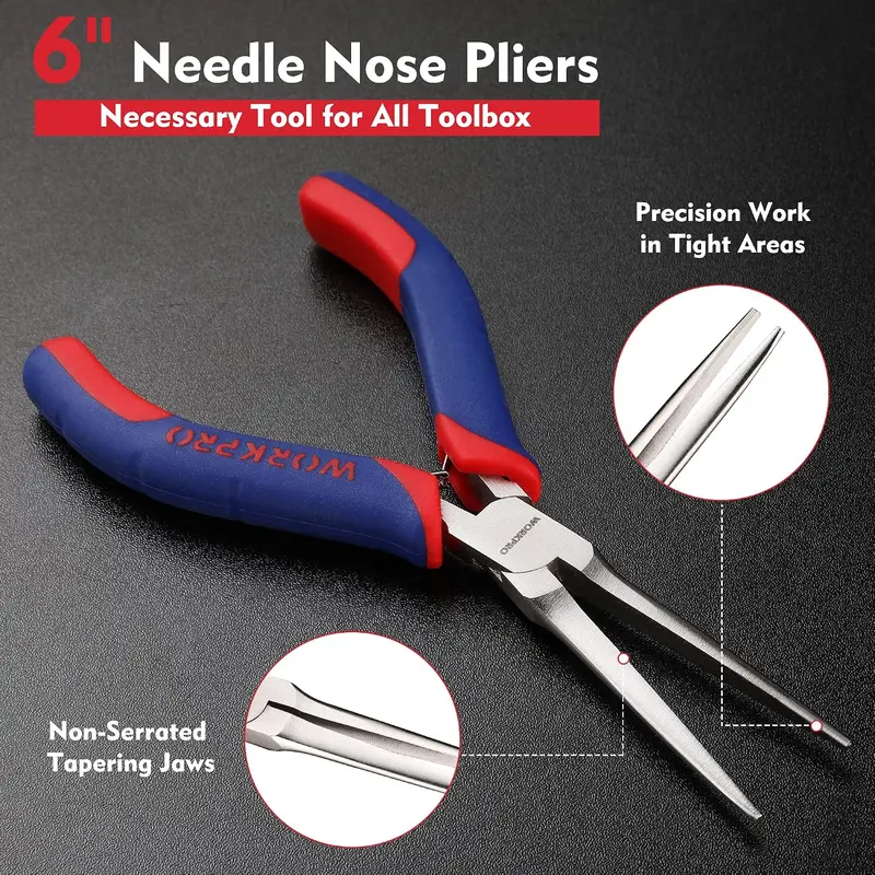 WORKPRO 6"-Spitzzangen mit glatter Backe, Mini-Langspitzzangen mit ergonomischem Griff, Schmuckzangen für Drahtwickeln, Bastelarbeiten und Schmuckherstellung 2