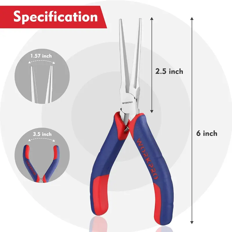 WORKPRO 6"-Spitzzangen mit glatter Backe, Mini-Langspitzzangen mit ergonomischem Griff, Schmuckzangen für Drahtwickeln, Bastelarbeiten und Schmuckherstellung