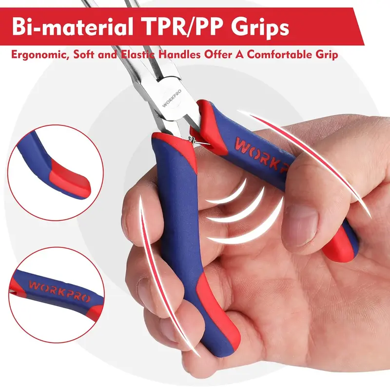 WORKPRO 6"-Spitzzangen mit glatter Backe, Mini-Langspitzzangen mit ergonomischem Griff, Schmuckzangen für Drahtwickeln, Bastelarbeiten und Schmuckherstellung