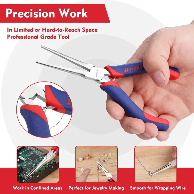 WORKPRO 6"-Spitzzangen mit glatter Backe, Mini-Langspitzzangen mit ergonomischem Griff, Schmuckzangen für Drahtwickeln, Bastelarbeiten und Schmuckherstellung