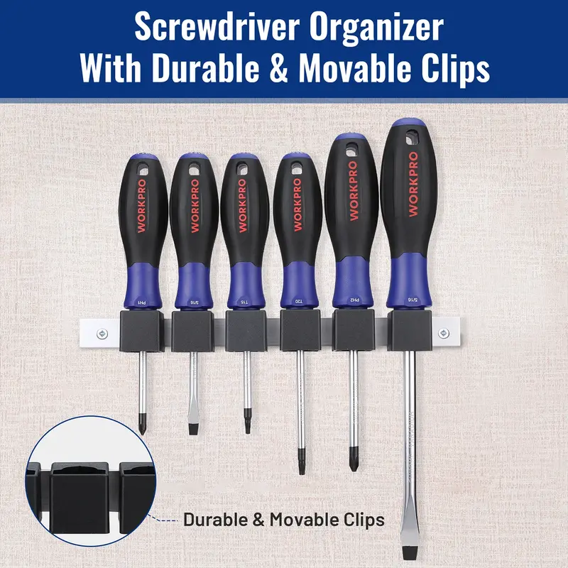WORKPRO 6-teiliges magnetisches Schraubendreherset mit Aufbewahrungsorganizer – Flach-, Schlitz-, Kreuz- und Torx-Schraubendreher, verchromte CR-V-Schafte, rutschfeste Griffe 2