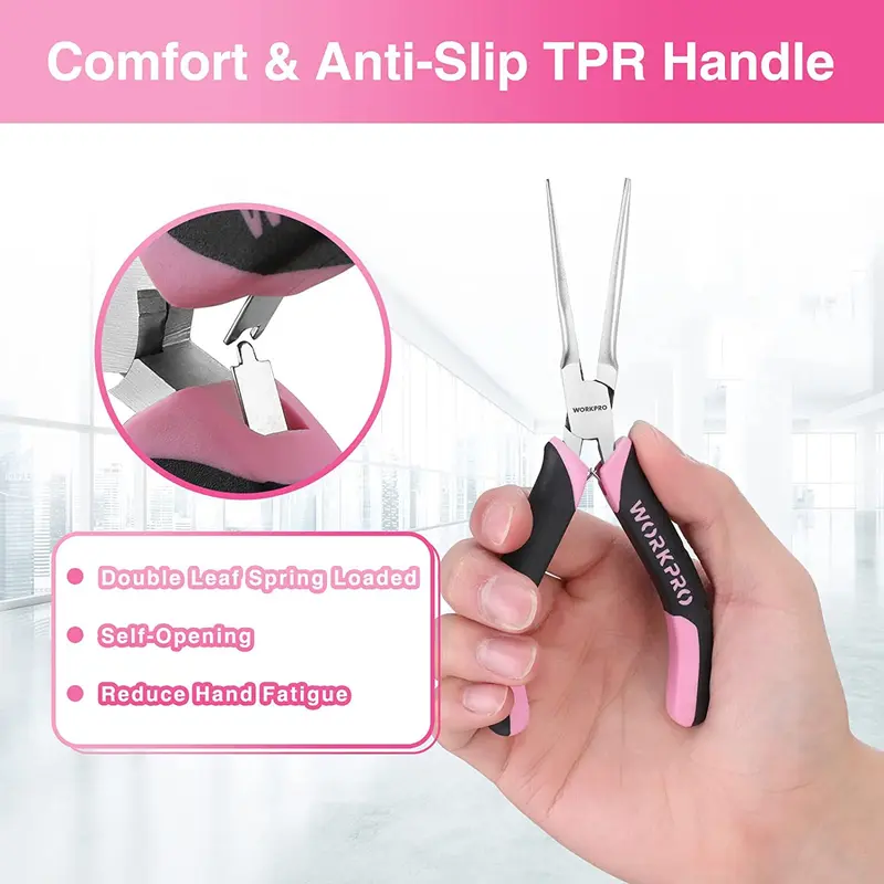 WORKPRO 6-teiliges Mini-Zangen-Set mit rosa Aufbewahrungstasche – Pink Ribbon 2