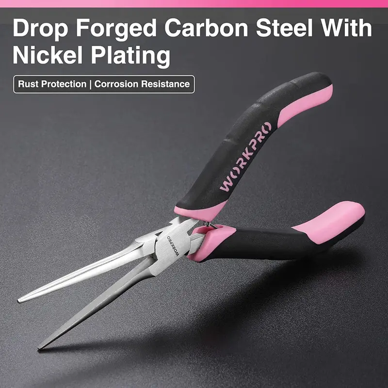 WORKPRO 6-teiliges Mini-Zangen-Set mit rosa Aufbewahrungstasche – Pink Ribbon