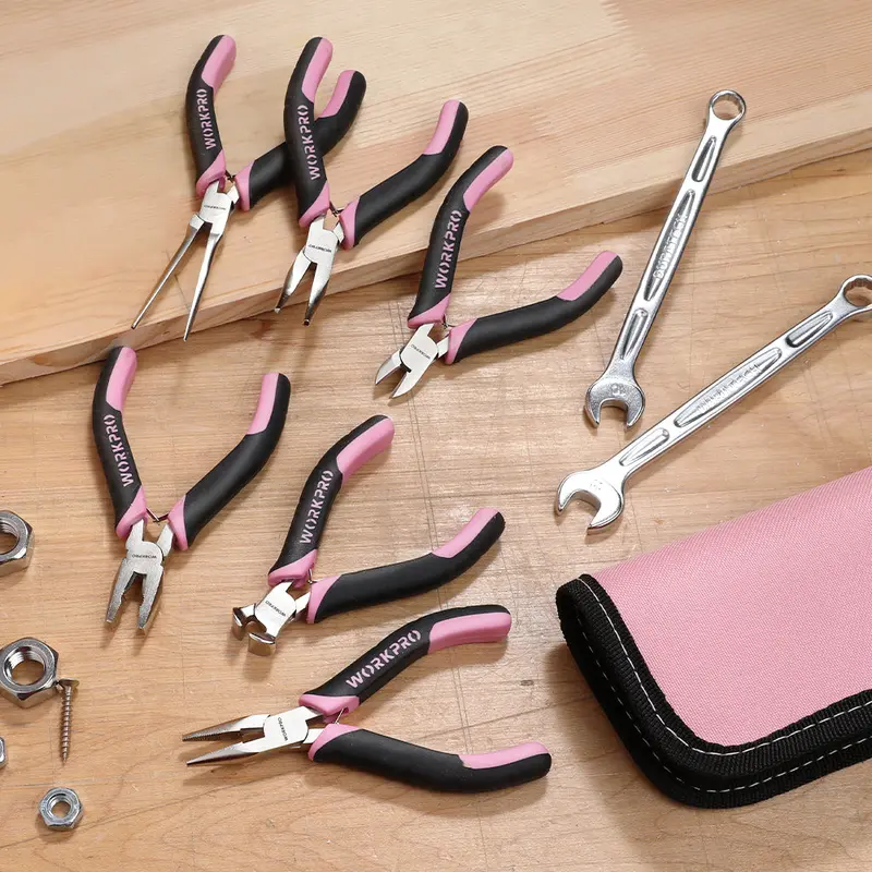 WORKPRO 6-teiliges Mini-Zangen-Set mit rosa Aufbewahrungstasche – Pink Ribbon