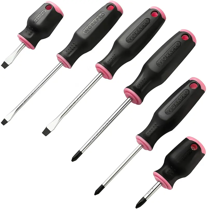WORKPRO 6-teiliges pinkes magnetisches Schraubendreherset – Pink Ribbon